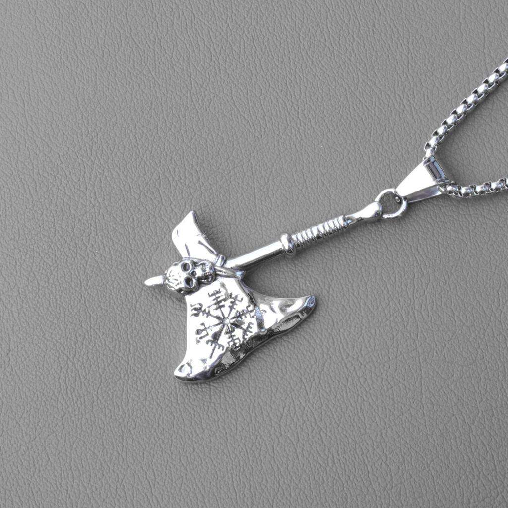 Nordic Viking Ax Titanium Steel Pendant Skull Ax Necklace