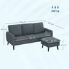 Corner Sofa 3 Seater Sofa With Footstool Fabric Cover L Shaped Couch Set Dark Gray