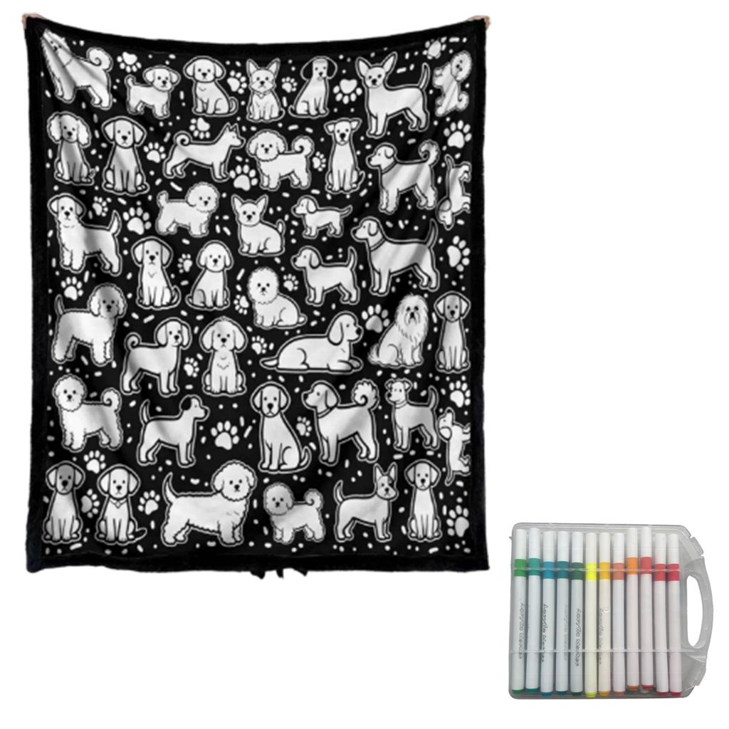 DIY Coloring Throw Blanket with Pens for Adults Kids Creative Activity