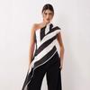 Amerikanisches Retro-Streifen-Chiffon-Hemd Damen Sommer Mode Design-Sinn Spice Girl schräges Schulter-Top asymmetrischer Falten-Basics-Shirt