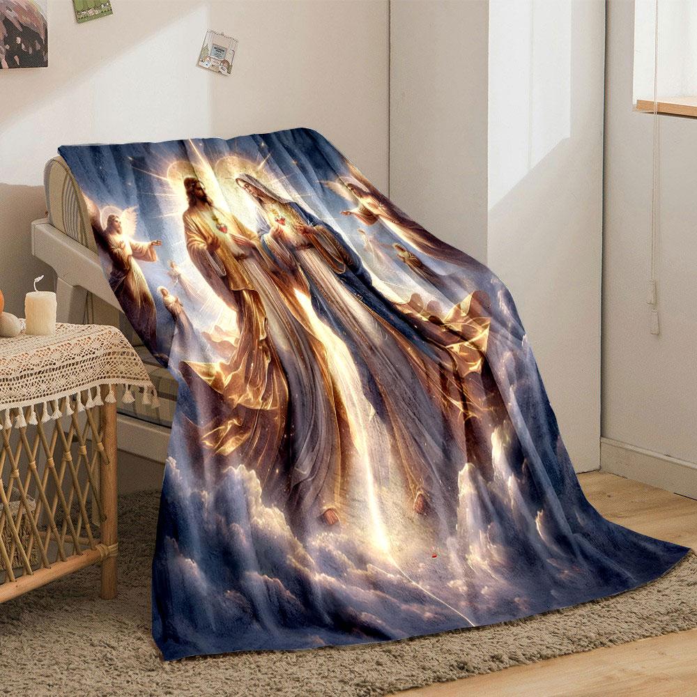 Sacred Heart Jesus Mary Angel Blanket  Printed Blanket for Living Room Bed Couch lunch break Soft Cozy Blanket for Friend's festival Gift