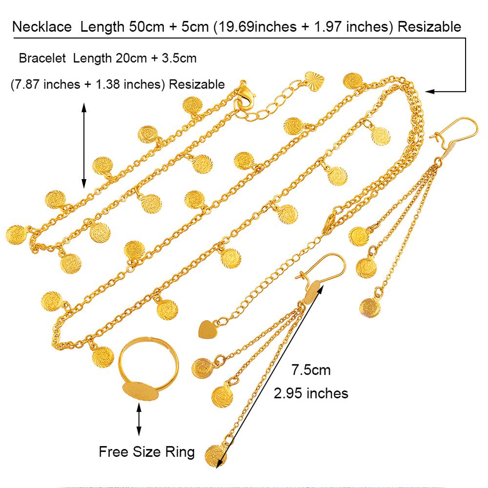 Anniyo Kleines Münzen-Schmuckset für Mädchen, Halskette, Ohrring, Armband, Ring, goldfarben, arabischer Juwelier, Metallmünzen für Kinder