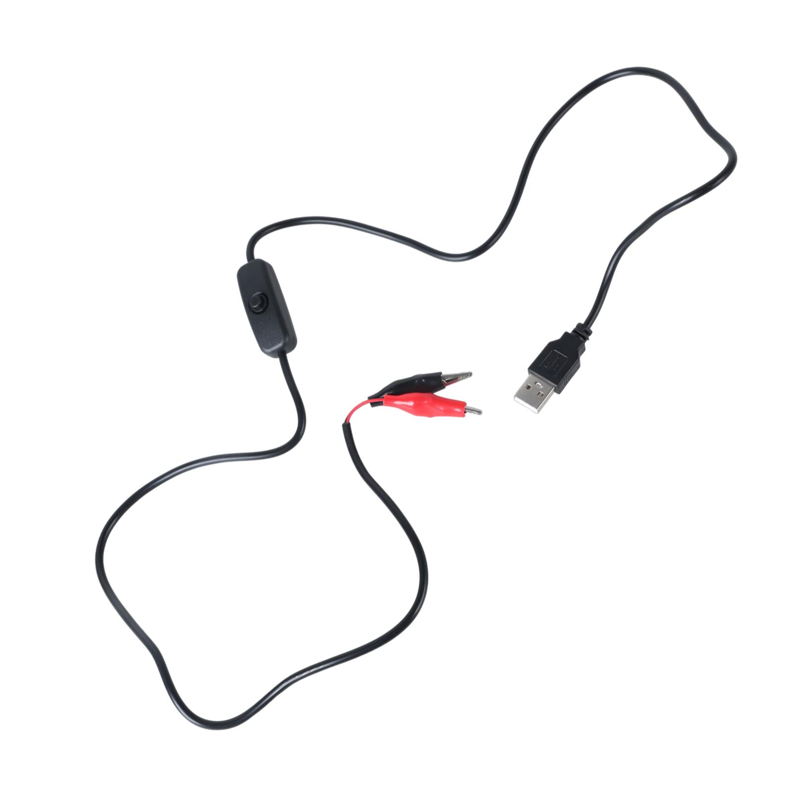 

1m USB 5V Male Test Wire Clip Cable Cord with Switching Button for 5V LED Light Toy Fan Electronic Devices 1