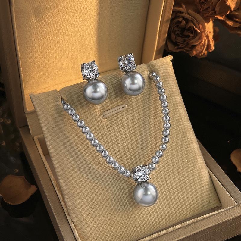 Schmuck Schmuck Perlen Set High-End Zirkon Prinzessin Diana Mit Halskette Ohrringe Damen