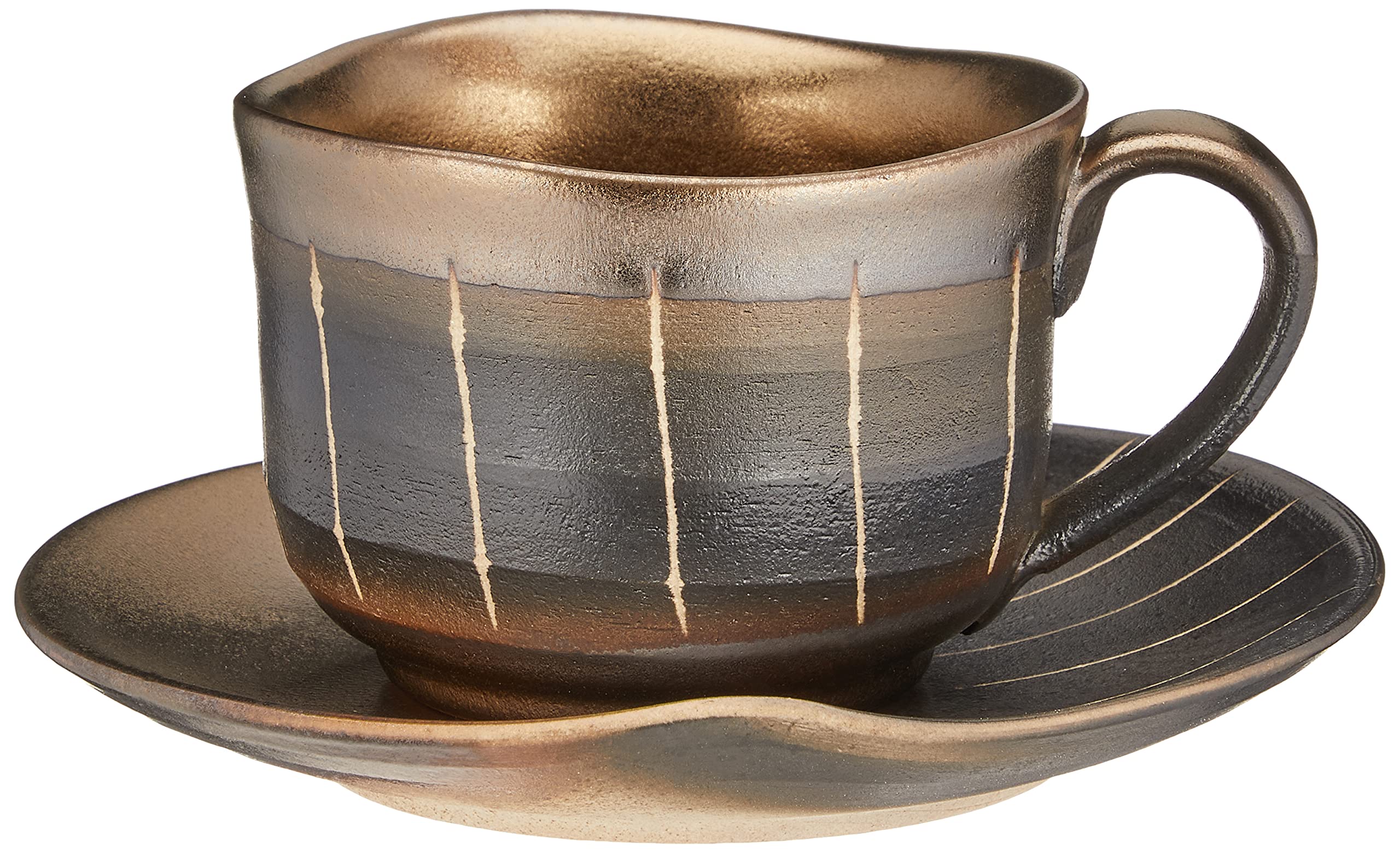 

Maruyoshi Pottery Banko Ware Coffee Ceramic Saucer with Gold and Tokusa Black, M0975