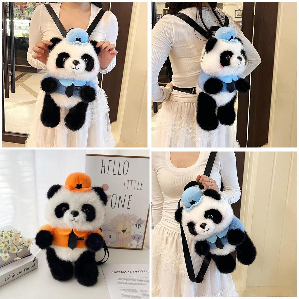 Police Panda Plush Backpack For Girls With Zipper Closure And Cartoon Design