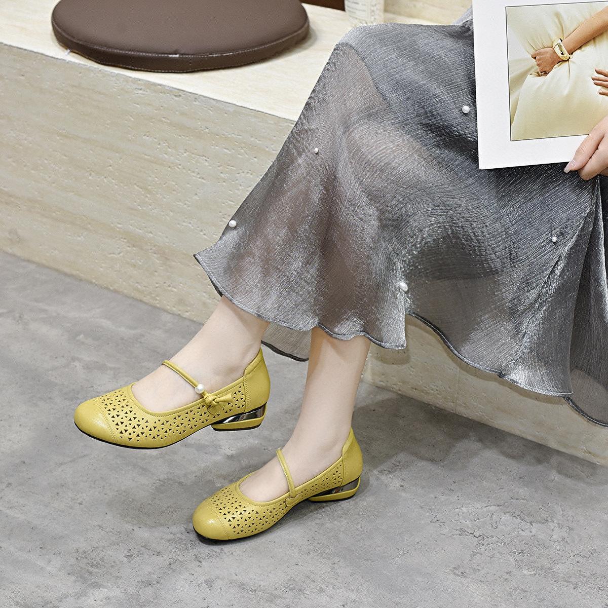 

Женские туфли Мэри Джейн на плоской подошве с круглым носком, весенне-летние новинки, туфли с вырезами на одном ремешке, женские ленивые туфли 40 жёлтый