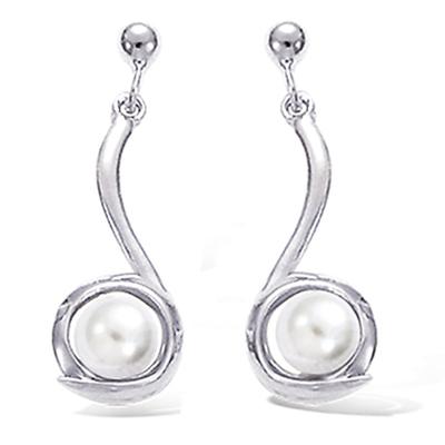 [H5500] - Silver 'Perla' Earrings, Silver-white (rhodium-plated) - 25x9 Mm