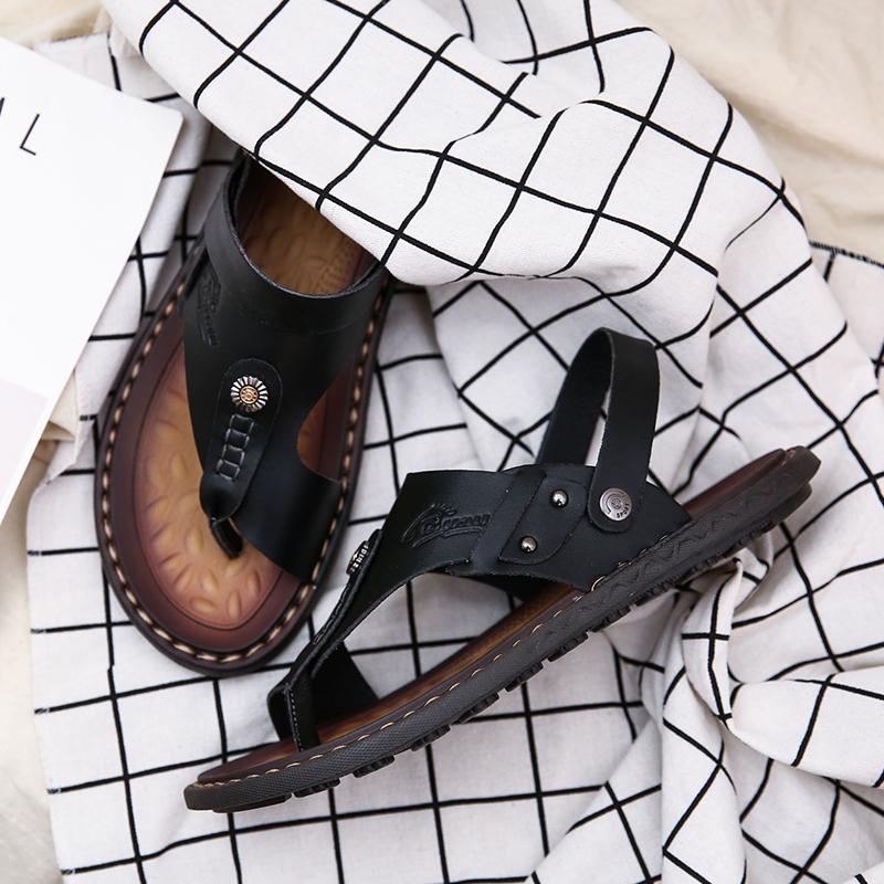 2024POLALI Men'sgenuine Leather Two-layer Leather Men's Beach Sandals  Casual Shoes Flip Flops Sports Shoes Summer Slippers