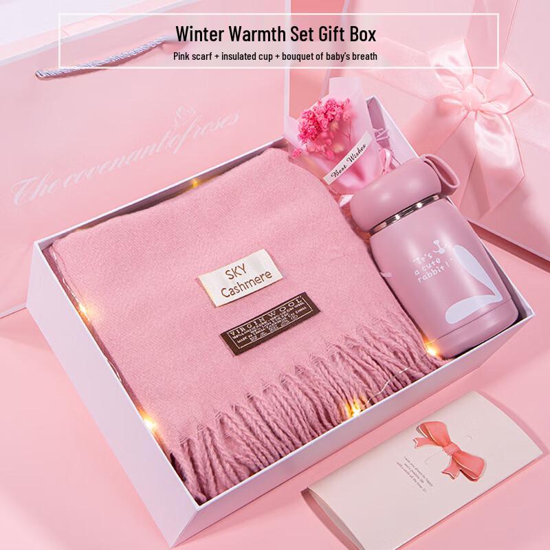 Thermos Cup & Pink Scarf Warm Gift Set