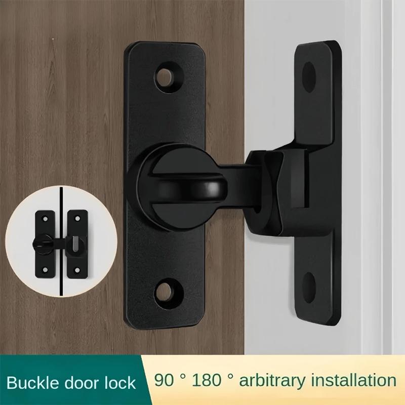 1pcs Aluminum Door Lock-No-Drill Anti-Theft Right Angle Slide Latch 90°/180° Adjustable Sliding Bolt