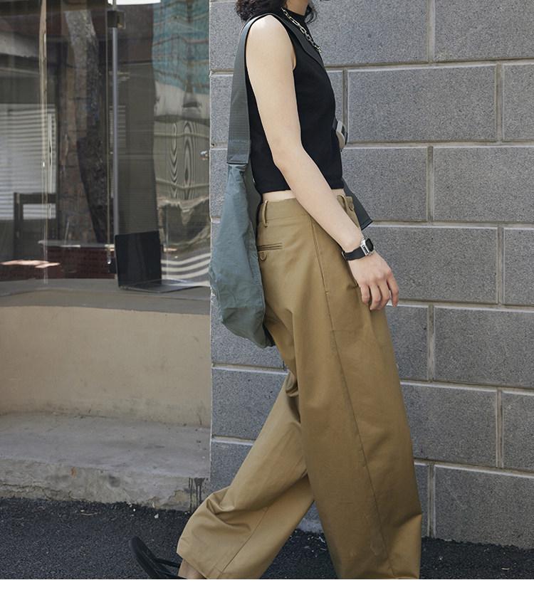 2026 New Style Women's Khaki High-Waisted Wide-Leg Drapey Casual Trousers