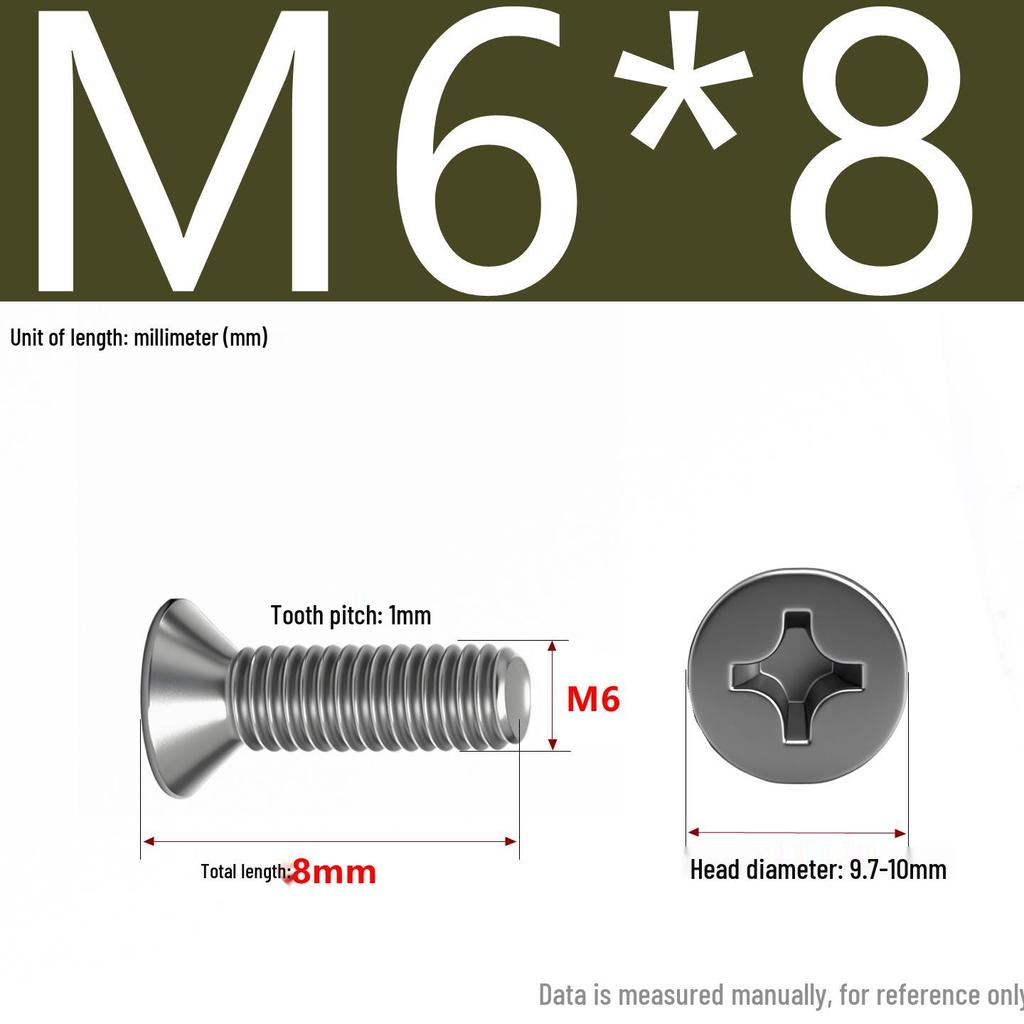 201 Stainless Steel Countersunk Phillips Head Screw: Flat Head Bolt M2-M8