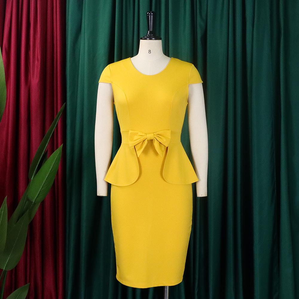 JKASHDK Damenmode Sommer Frühling Einfarbiger Druck Plus Size Kurzarm V-Ausschnitt Mittlere Taille Freizeitkleider