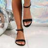Lucyever 2025 Flock Thick Heels Sandals Women Summer Plus Size Ankle Buckle Sandalias Mujer Casual Non Slip Med Heel Sandles