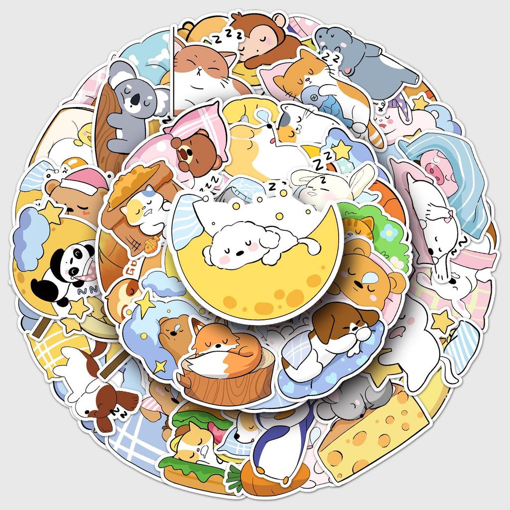 50 Sheets Good Night World Hand-Painted Cartoon Stickers for Phone Cases - Cute, Non-Infringing Doodle Decoration by Guka