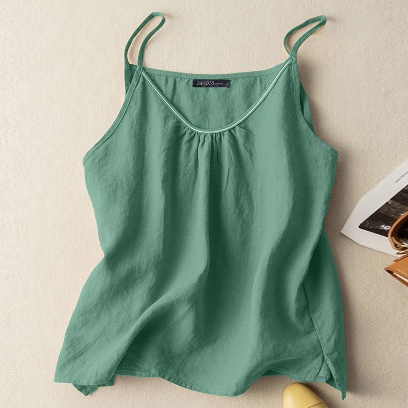 

ZANZEA Женские летние повседневные хлопковые майки без рукавов на бретелях 3XL зелёный