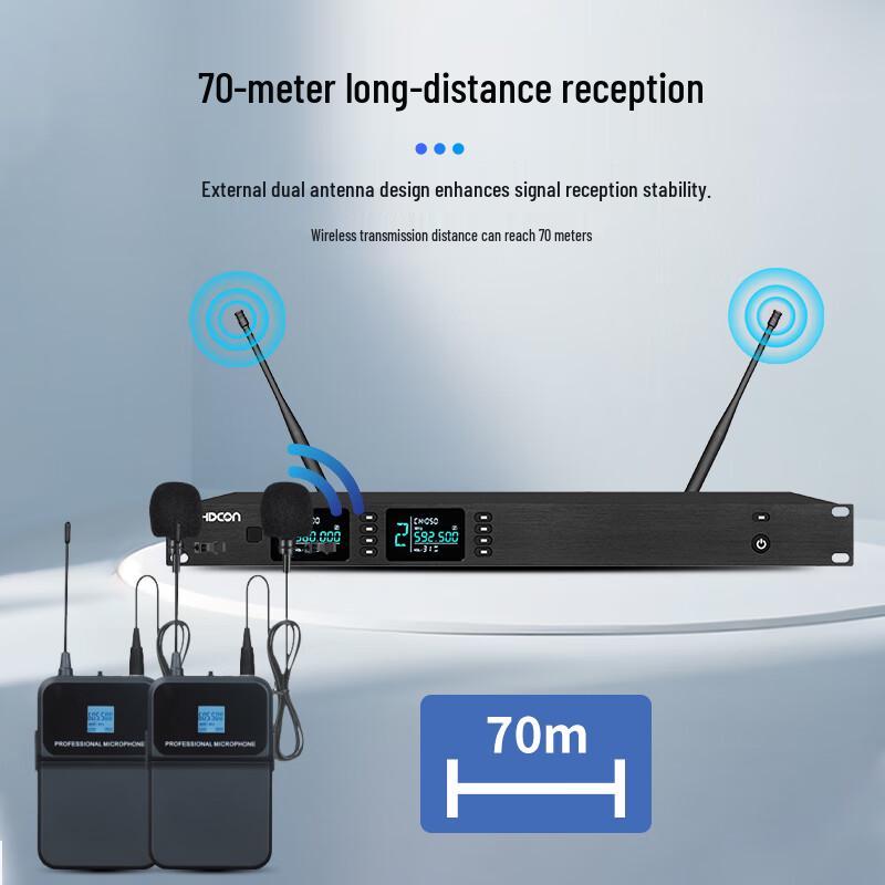 HDCON HT-P220LJ Dual Wireless UHF Lavalier Microphone System (CN version)