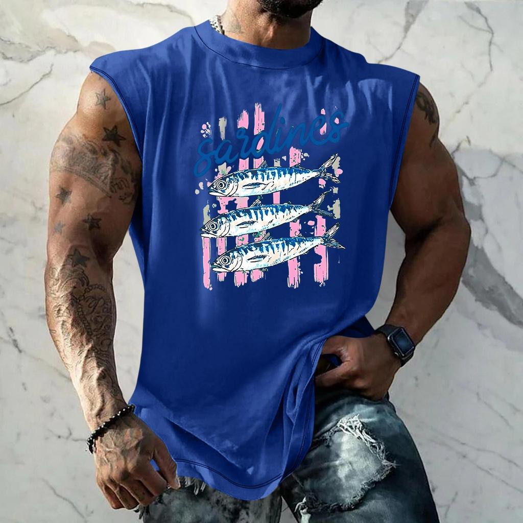 Pánské tílko s vtipným potiskem a retro texturou, volný střih, prodyšné, na letní sporty a streetwear, ležérní pro každodenní nošení