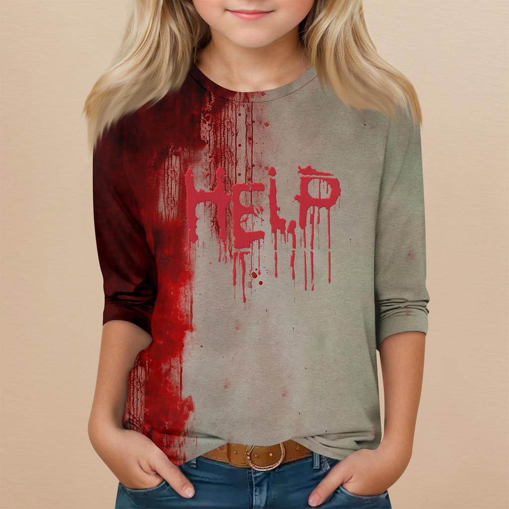 Kinder 3/4-Ärmel Rundhals Oberteil Halloween-Print Alltags-Freizeit-Oberteil