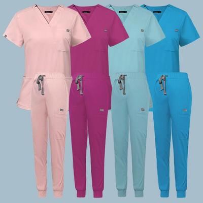 Women's Summer Stretch Scrub Suit: Short Sleeve Washable Uniform for Nurses & Pet Salon Workwear