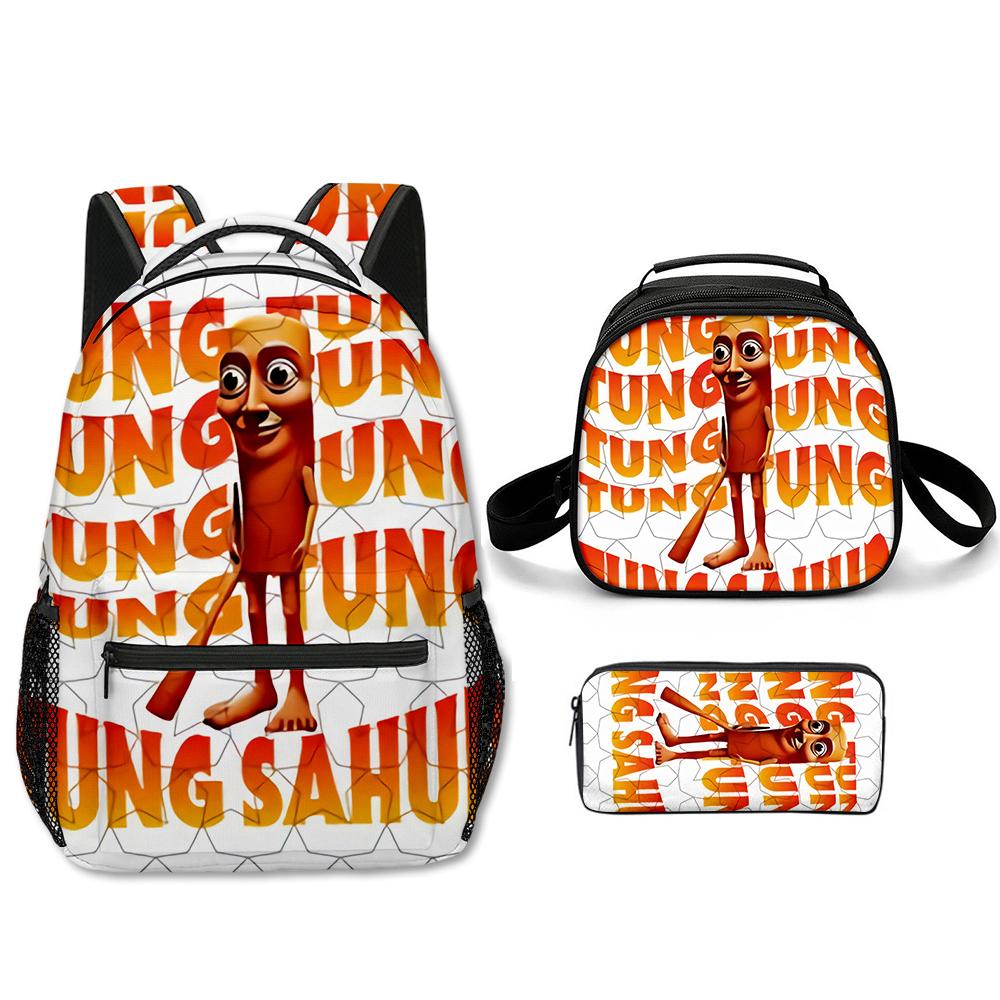 Popolare Novità Cartone Animato Cool tungtungtung Stampa 3D Set da 3 Pezzi Zaini Scolastici per Studenti Zaino per Laptop Borsa a Tracolla Borsa Pranzo Astuccio