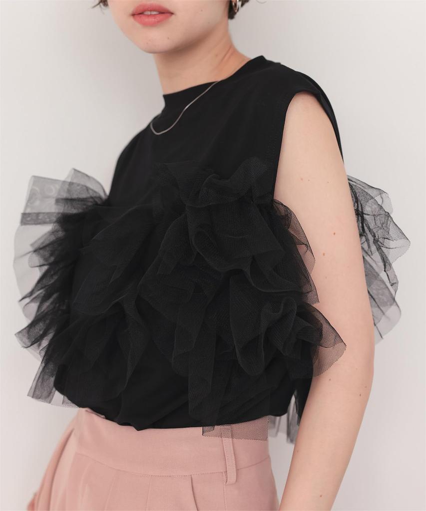 Titibait Sleeveless Tulle Docking Free ADJR6071 Women's Top, Size, Black,