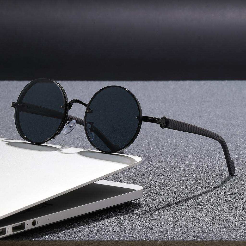 Individuality Anti-glare Sunglasses American Classic Metal Round Frame Sunglasses Punk Metal Wooden Leg Women's Sunglasses Men's Sunglasses