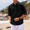 Men's Casual Long Sleeve Shirt Pullover Stand Collar Buttoned Henley Shirt Lightweight Relaxed Fit Top for Daily Wear