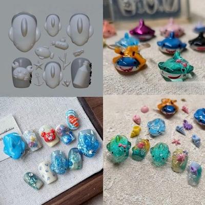 High-Transparency 3D Nail Art: Small Shark & Starfish Silicone Mold for Ocean-Themed Nails