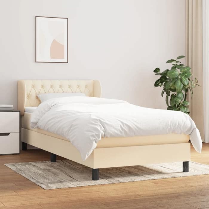 VidaXL Lit à sommier tapissier avec matelas Crème 90x200 cm Tissu - Modèle 3126458