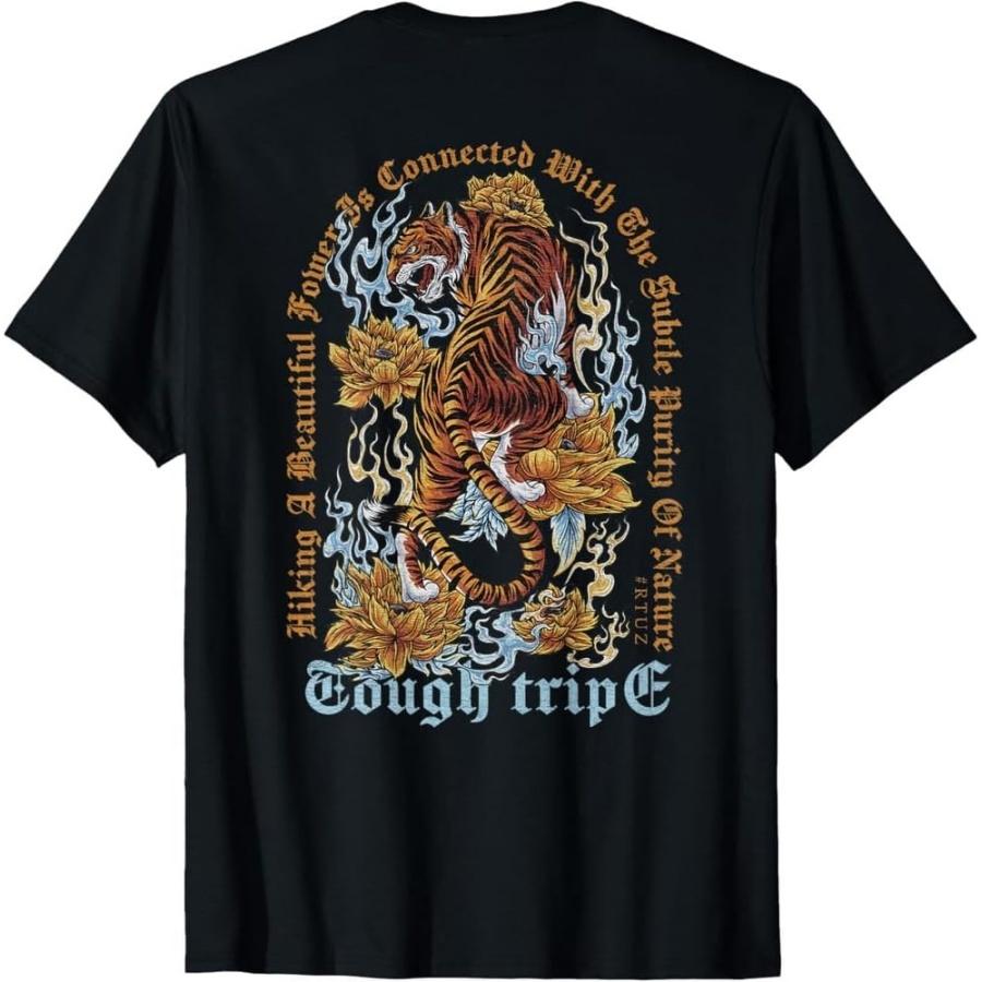 Men s Black Graphic T-Shirt with Leaping Tiger Print and Tough Trip Text Back Design XXXXXL разноцветный