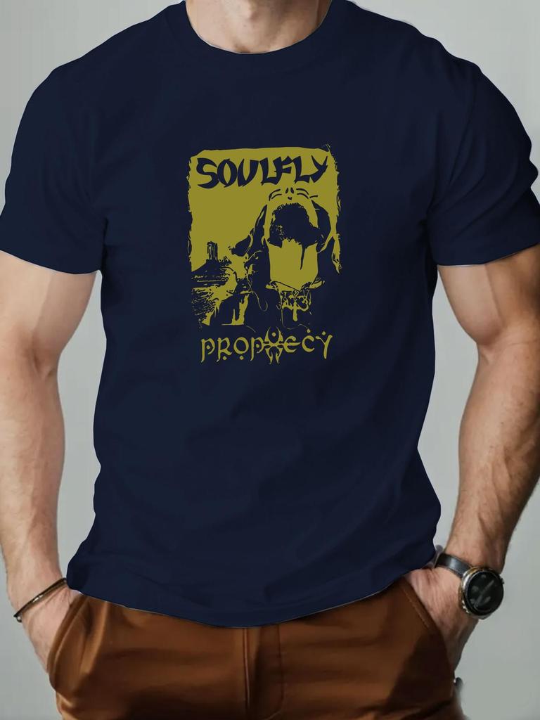 Mens Cotton Tshirt SOULFLY Summer Round Neck Shortsleeved Graphic Breathable Fashion Casual Tshirt