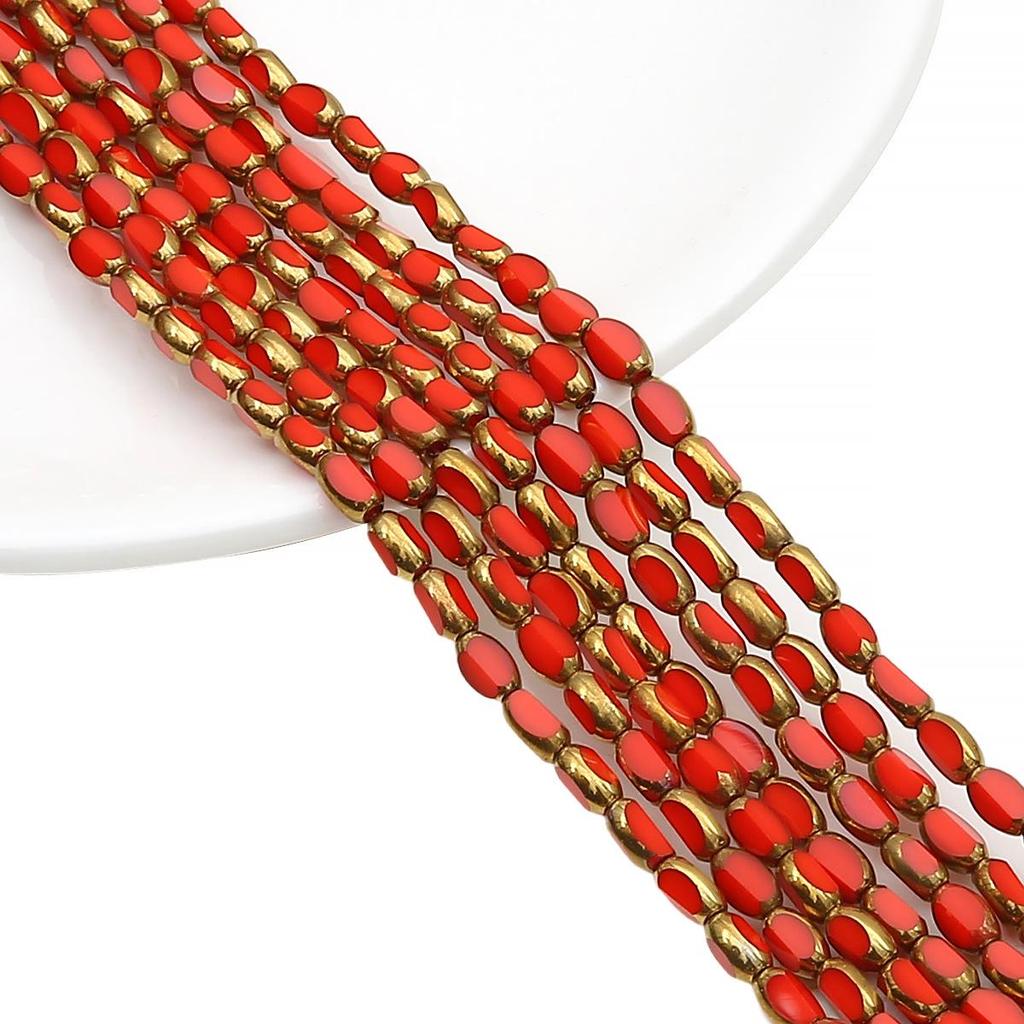 Oval Faceted Gold-Edged Glass Crystal Rice Beads for Jewelry Making