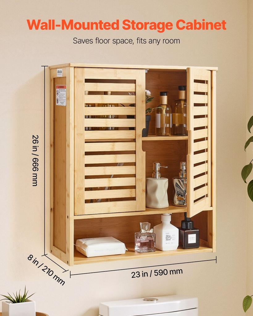 Bathroom Wall Cabinet, 2 Doors and Adjustable Shelf, Over the Toilet Storage Medicine Cabinet Wall Mounted, Hanging Organizer with Shelves and Open