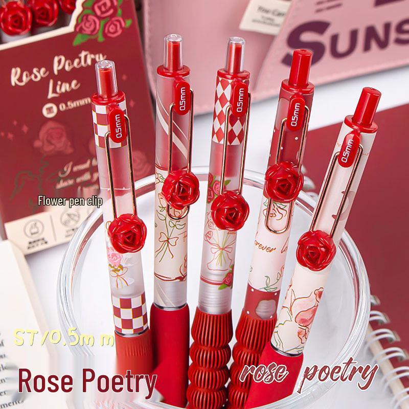 Chinese Floral Soft Grip Gel Pen Set - Quick-Dry, High-Value Brush Pens for Exams