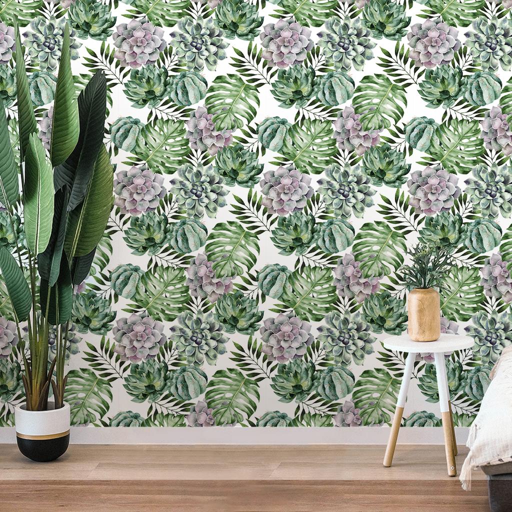 1pc Tropical Succulents Peel & Stick Wallpaper  Waterproof Removable Self-Adhesive Palm Leaf Contact Paper for Wall Decor