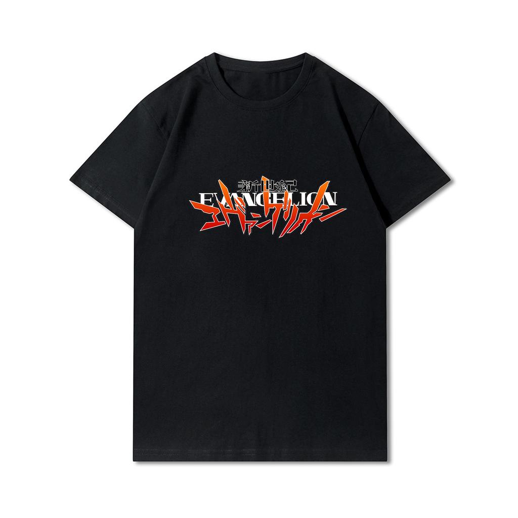 Pánská trička s potiskem Evangelion nadměrných velikostí Bavlněné topy Letní Anime Neformální Černá trička