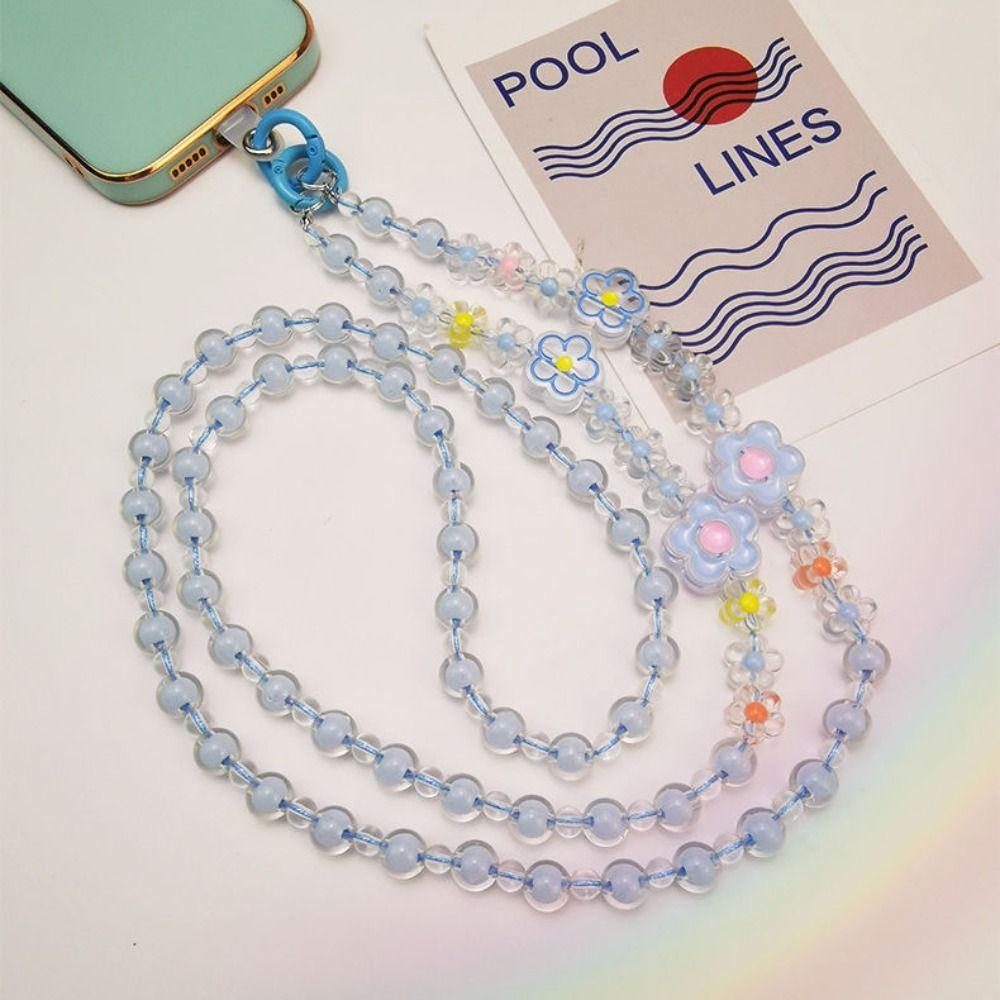 Flower Beaded Flower Crossbody Lanyard Candy Color Beaded Crossbody Chain  Phone Accessories