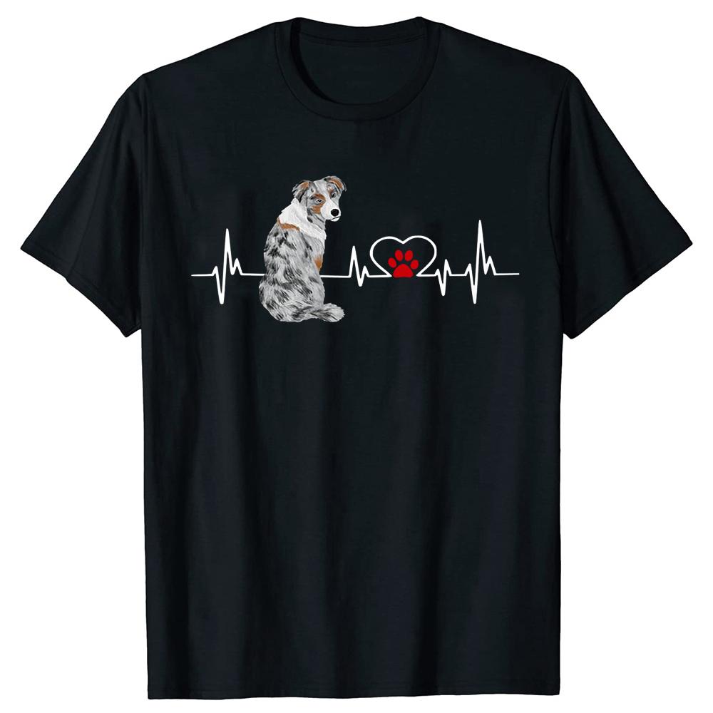Australian Shepherd Dog Heartbeat Paw Print T-shirt
