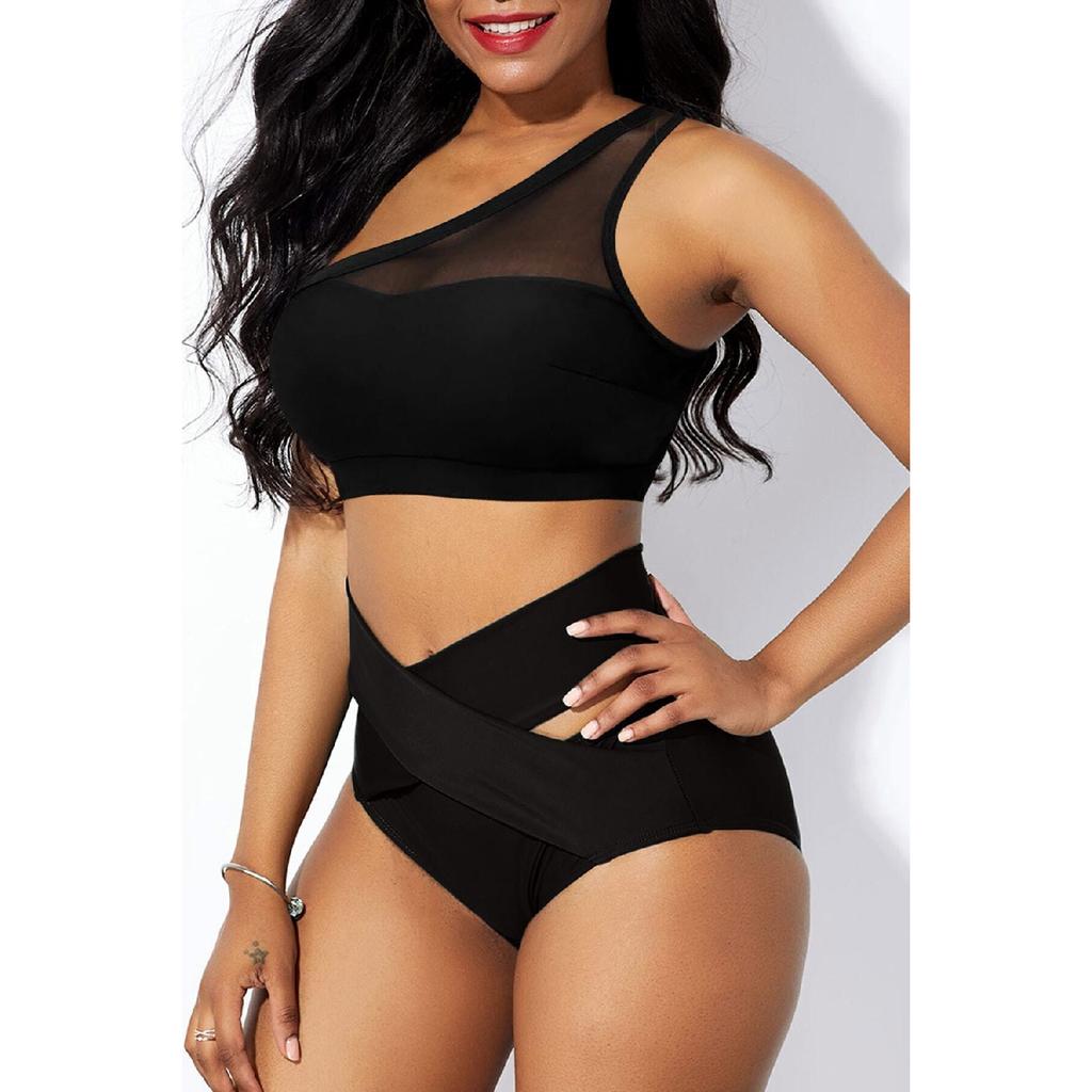 Women's Black High Waist Tulle Detailed Bra Panty Set