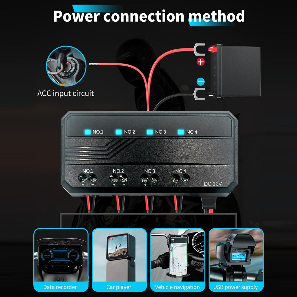 Motorcycle Fuse Box 20A Low Profile Terminal Block with LED Indicator 4 Circuits Battery Relay for Cars ATVs UTVs