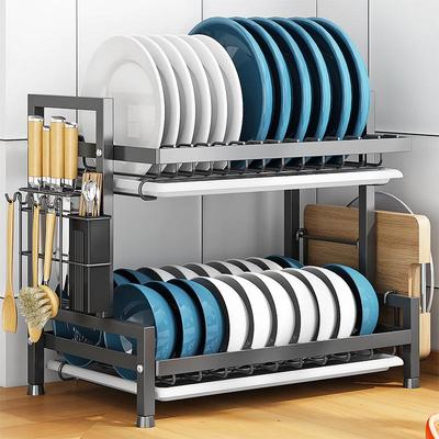 Multi-Layer Kitchen Dish and Bowl Rack with Drainage System
