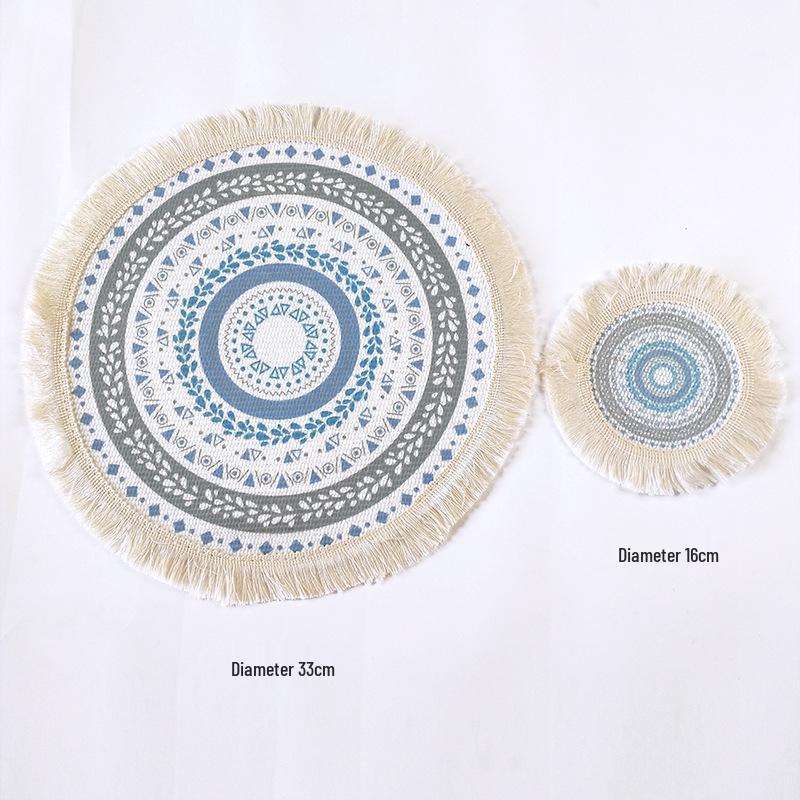 Bohemian Woven Cotton Tassel Placemat & Heat-Resistant Pad