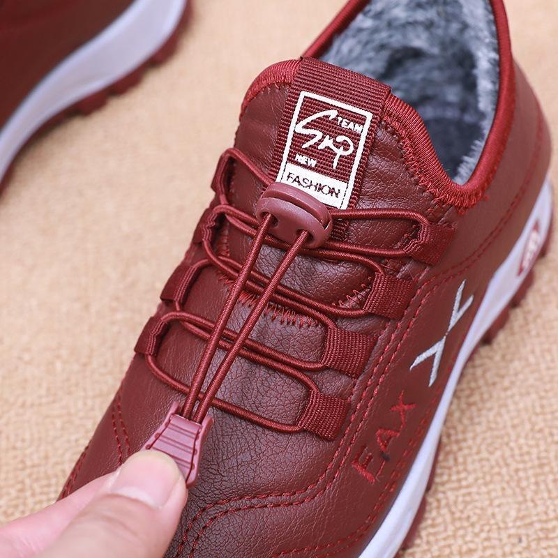 Winter Thickened Women's Beijing Cotton Shoes Leather Surface Waterproof Warm Fleece Lined Anti-slip Comfortable Booties