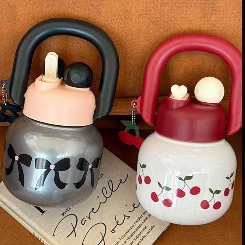 Cherry Bowknot Kids Water Sippy Cup Large Capacity Portable Drink Bottle Coffee Cups