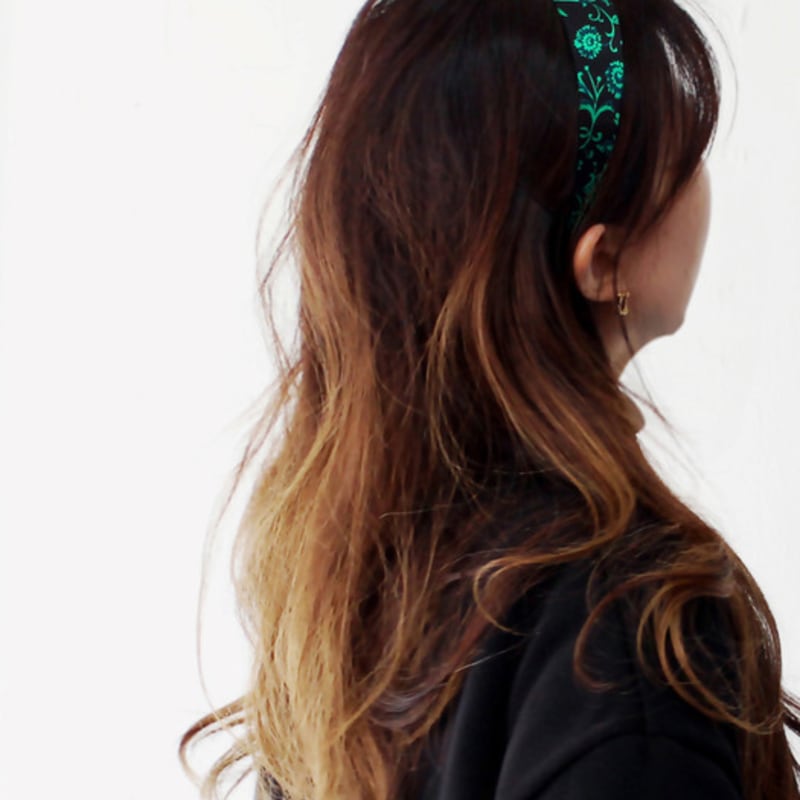 RACOHA Chunky silk hairband_Green pattern