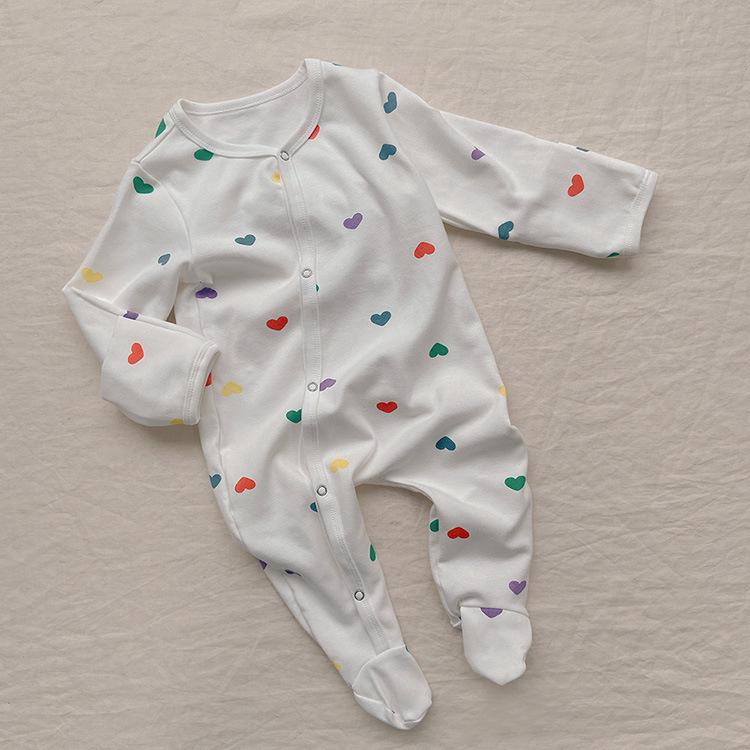 2025 Spring Newborn Colorful Heart Footed Romper Snap-Front Bodysuit