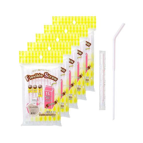 Strix Design Stretchable Straws, 40 Straws, 25cm Extended, 6mm Diameter, Individually Wrapped, Commercial Grade, Flexible, with Cut-Outs, Fits 1L Pape