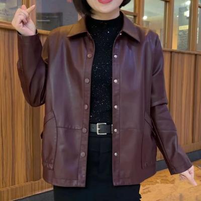 Modische PU-Lederjacke in Übergröße für Damen, lockere Passform, lässige Oberbekleidung für Mütter